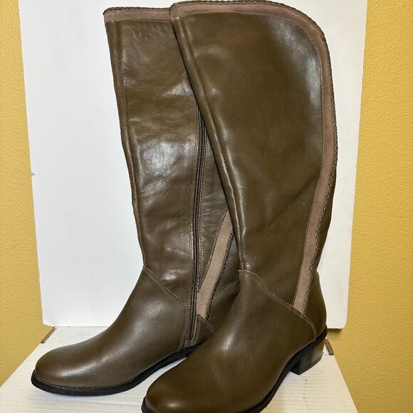 Naughty Monkey Knee High Leather Riding Boot in Olive w/ side zipper size 8.5 - Picture 13 of 14